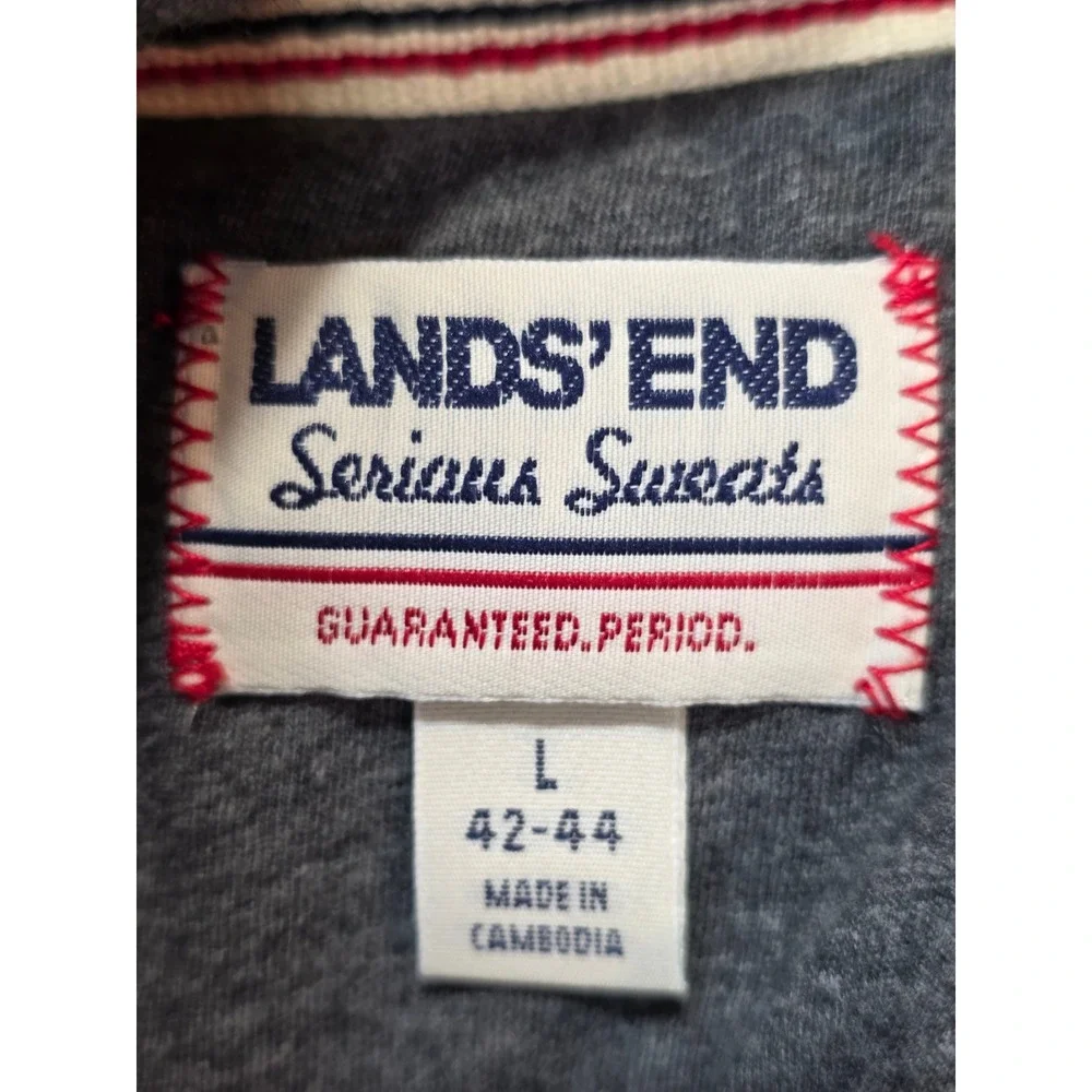 Lands End Serious Sweats Mens Large Grey Full Zip Track Jacket Mock Neck Striped - Picture 8 of 9